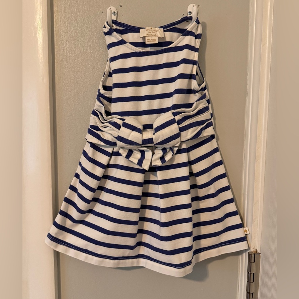 Kate Spade blue and white striped bow-front toddler dress, like new, size 2